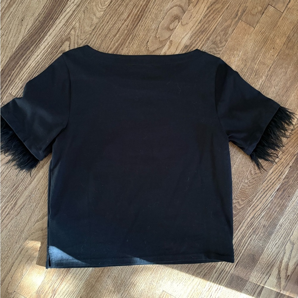 J. Crew Black Top with Feathered Sleeves - Picture 4 of 4